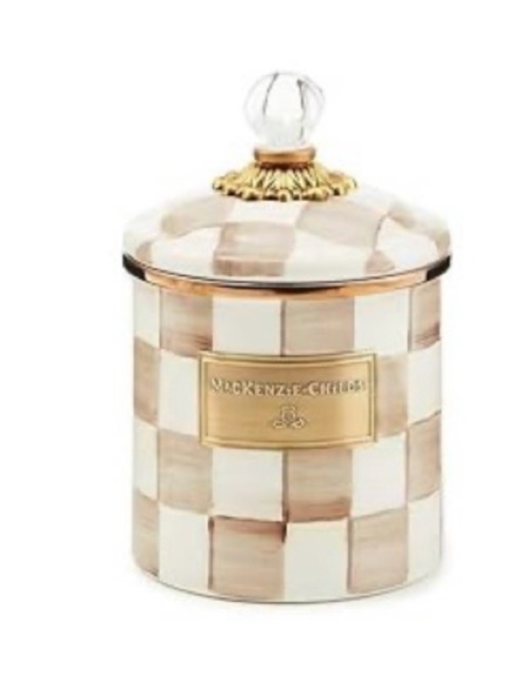 MacKenzie-Childs Cream & Gold Check Canister with Decorative Lid